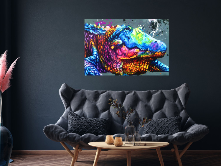 Poster Colorful Alligator - colorful abstract animal on a blue background 127415 additionalImage 2