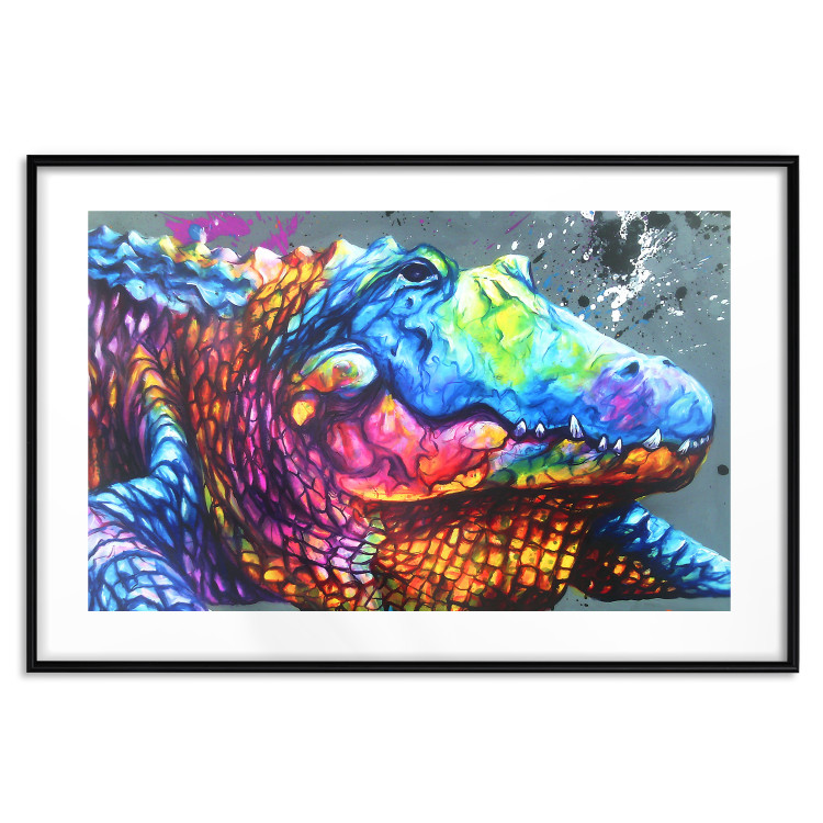 Poster Colorful Alligator - colorful abstract animal on a blue background 127415 additionalImage 15