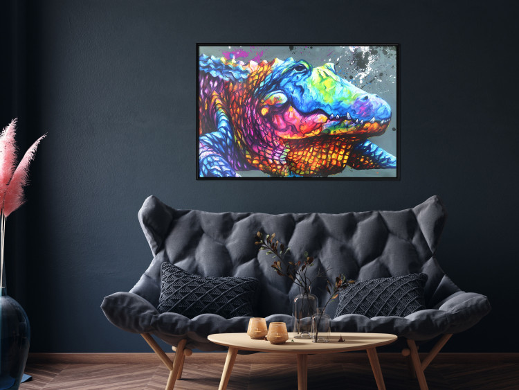 Poster Colorful Alligator - colorful abstract animal on a blue background 127415 additionalImage 4