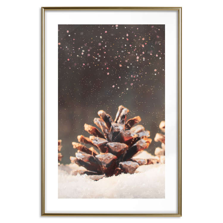Poster Winter Pinecone - composition of a wintry scene with falling snow 131915 additionalImage 22
