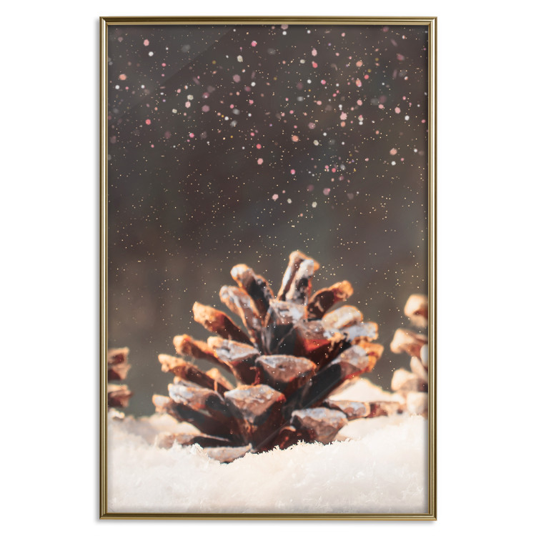 Poster Winter Pinecone - composition of a wintry scene with falling snow 131915 additionalImage 26