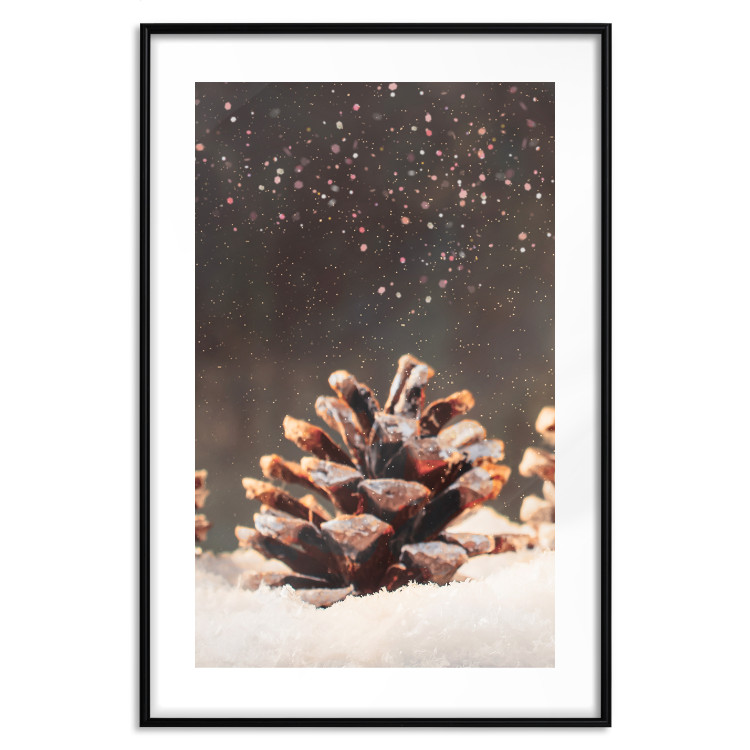 Poster Winter Pinecone - composition of a wintry scene with falling snow 131915 additionalImage 21