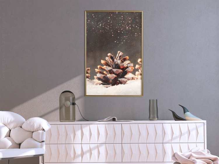 Poster Winter Pinecone - composition of a wintry scene with falling snow 131915 additionalImage 7