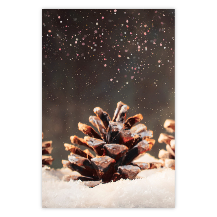 Poster Winter Pinecone - composition of a wintry scene with falling snow 131915