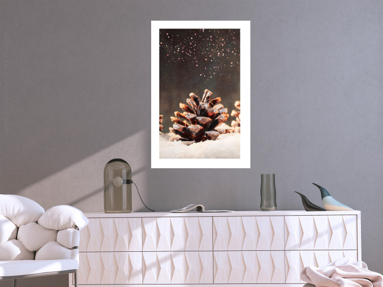 Poster Winter Pinecone - composition of a wintry scene with falling snow 131915 additionalImage 3