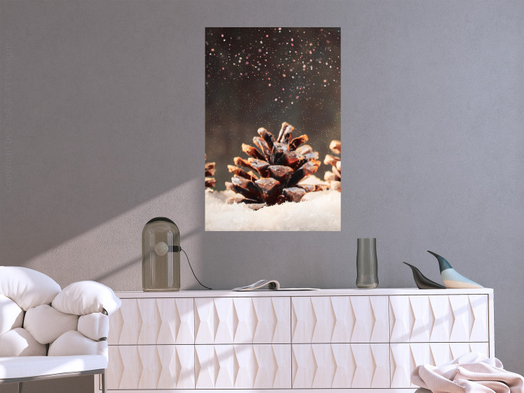 Poster Winter Pinecone - composition of a wintry scene with falling snow 131915 additionalImage 2