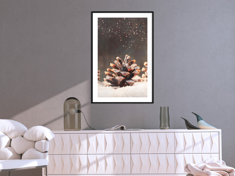 Poster Winter Pinecone - composition of a wintry scene with falling snow 131915 additionalImage 19