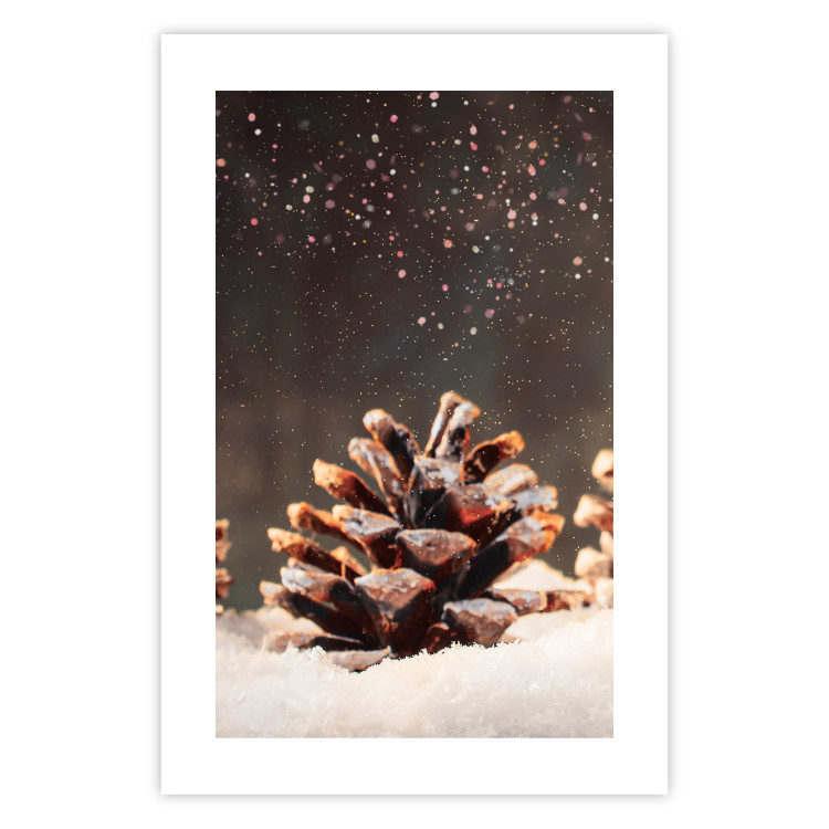 Poster Winter Pinecone - composition of a wintry scene with falling snow 131915 additionalImage 24