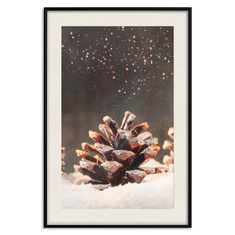 Poster Winter Pinecone - composition of a wintry scene with falling snow 131915 additionalImage 23
