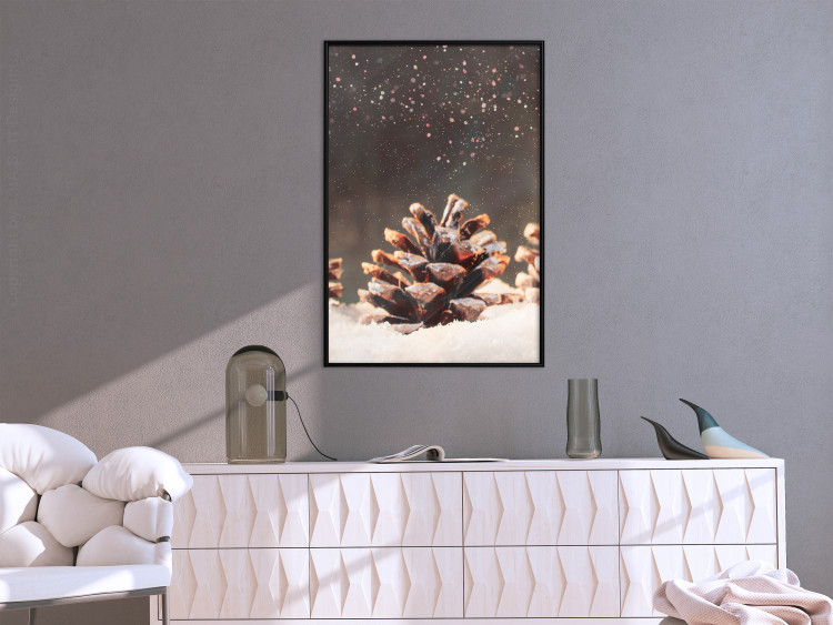 Poster Winter Pinecone - composition of a wintry scene with falling snow 131915 additionalImage 6