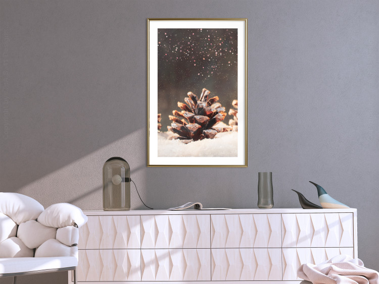 Poster Winter Pinecone - composition of a wintry scene with falling snow 131915 additionalImage 15
