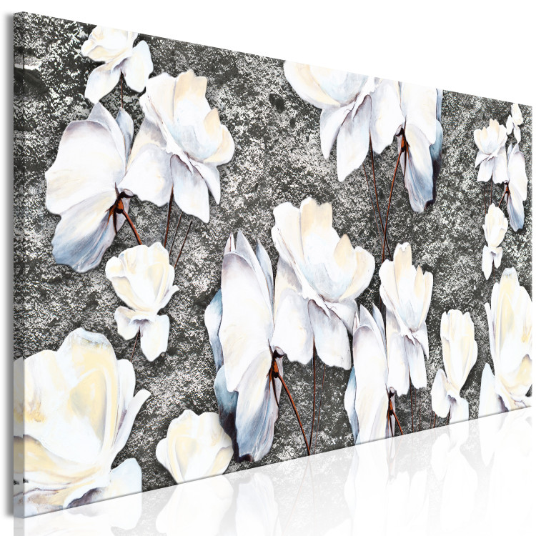 Canvas Art Print White Poppy - Abstraction with flowers and concrete 135515 additionalImage 2