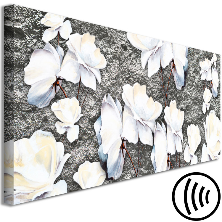 Canvas Art Print White Poppy - Abstraction with flowers and concrete 135515 additionalImage 6