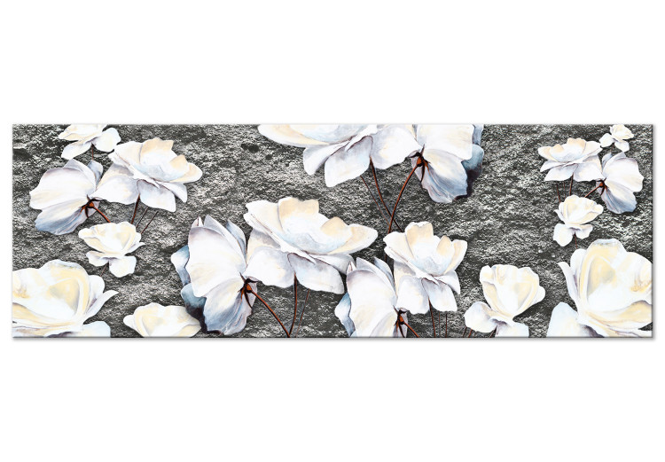 Canvas Art Print White Poppy - Abstraction with flowers and concrete 135515