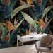 Wall Mural Vegetable landscape - exotic jungle leaves with flowers on black background 138615 additionalThumb 4