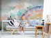 Wall Mural Rainbow dreams - landscape with clouds and flying birds in watercolour style 142515