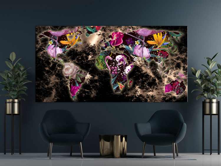 Canvas Art Print Jungle Flower Map (1-piece) Wide - colorful abstraction 143415 additionalImage 3