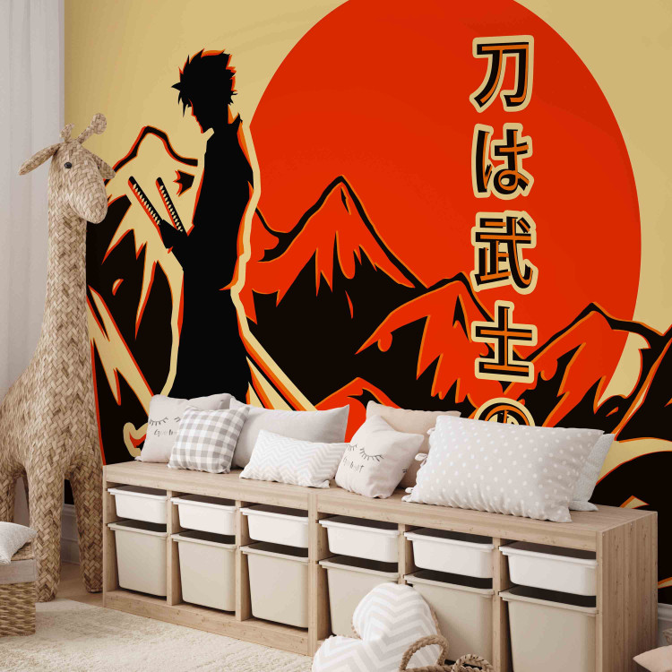 Wall Mural Lonely Samurai - Japanese Inscription, Mountain Landscape and Anime Character 145515 additionalImage 6