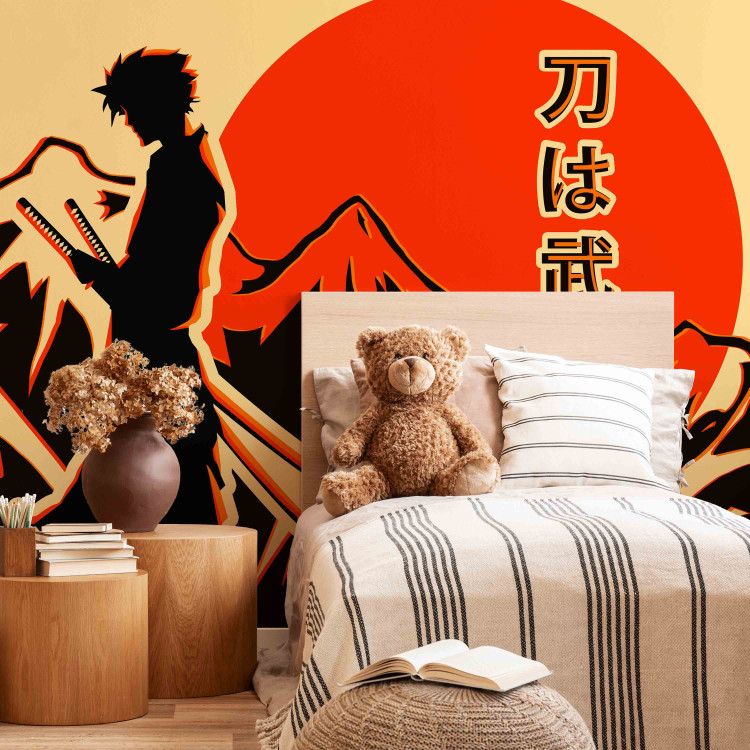 Wall Mural Lonely Samurai - Japanese Inscription, Mountain Landscape and Anime Character 145515 additionalImage 4