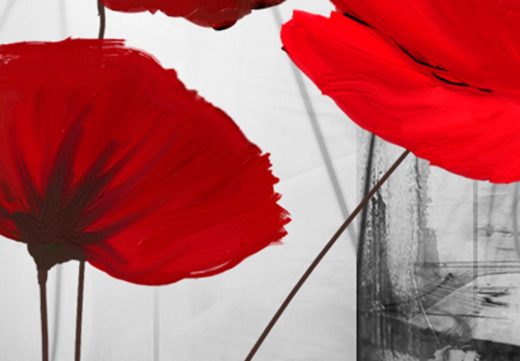 Round Canvas Flowery Tale - Red Poppies on an Abstract Gray Background 148615 additionalImage 2