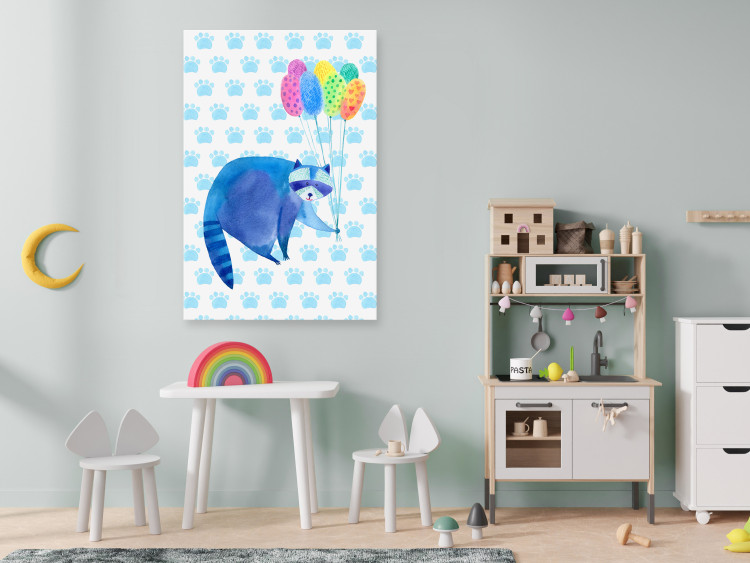 Canvas Art Print Raccoon and Balloons - Funny Drawing Painted With Watercolor 149815 additionalImage 3