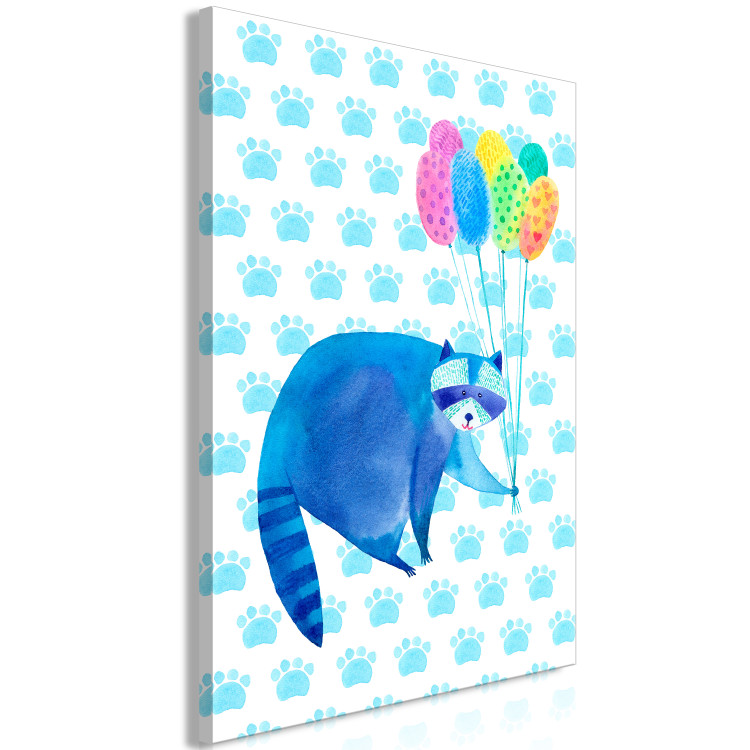 Canvas Art Print Raccoon and Balloons - Funny Drawing Painted With Watercolor 149815 additionalImage 2