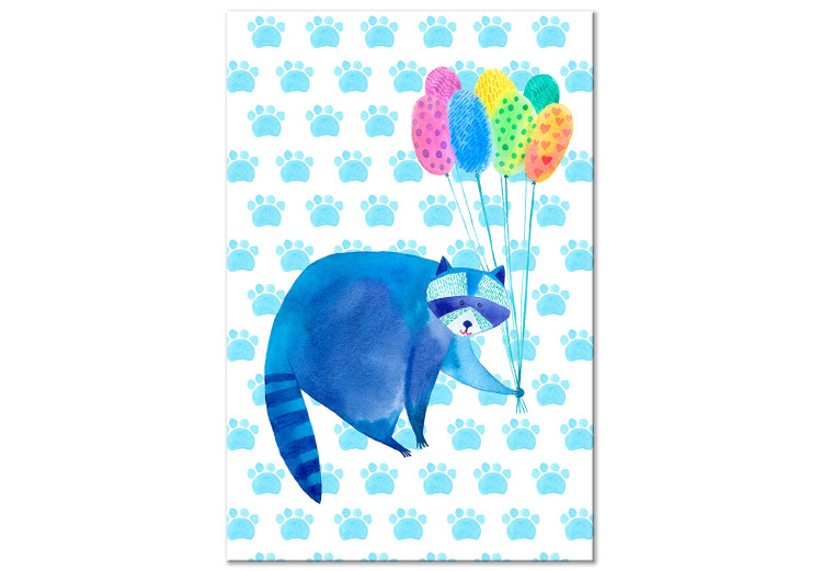 Canvas Art Print Raccoon and Balloons - Funny Drawing Painted With Watercolor 149815