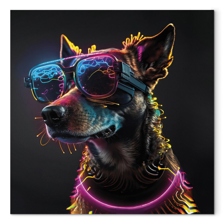 Canvas Print AI Dog - Pink Cyber Animal With Neon Glasses - Square 150215 additionalImage 7
