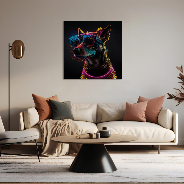 Canvas Print AI Dog - Pink Cyber Animal With Neon Glasses - Square 150215 additionalImage 3