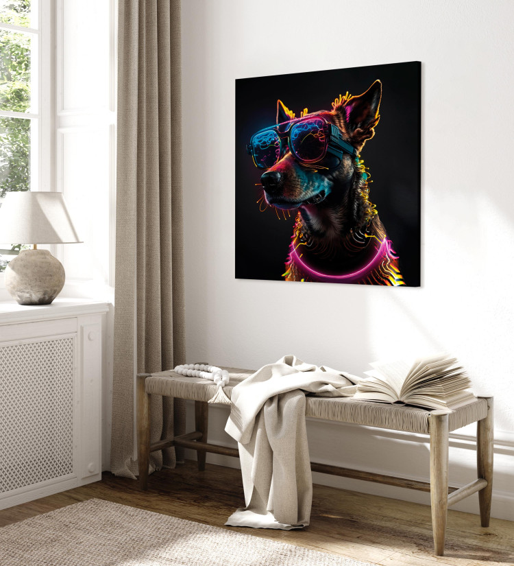 Canvas Print AI Dog - Pink Cyber Animal With Neon Glasses - Square 150215 additionalImage 4
