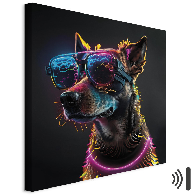 Canvas Print AI Dog - Pink Cyber Animal With Neon Glasses - Square 150215 additionalImage 8