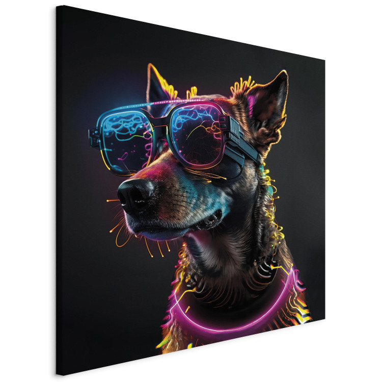 Canvas Print AI Dog - Pink Cyber Animal With Neon Glasses - Square 150215 additionalImage 2