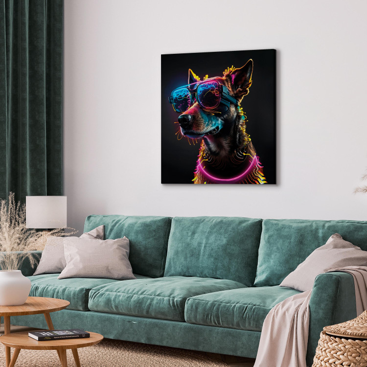 Canvas Print AI Dog - Pink Cyber Animal With Neon Glasses - Square 150215 additionalImage 11