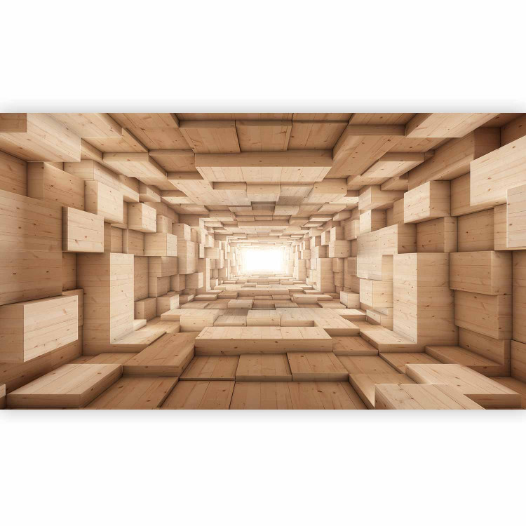 Wall Mural Wooden blocks ... II - modernist abstraction of a tunnel made of geometric figures in a wooden pattern on a brown background 90415 additionalImage 1