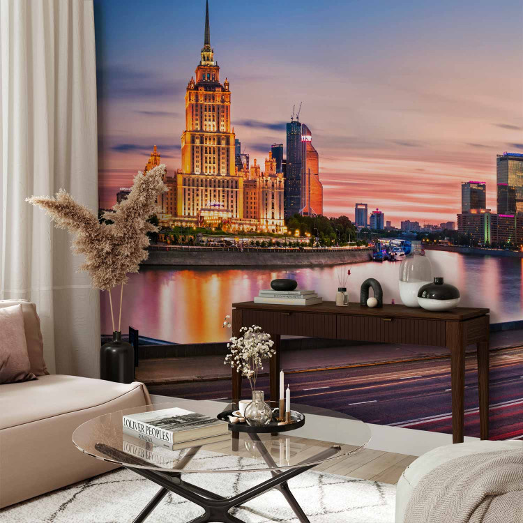 Wall Mural Moscow Russia - night skyline with skyscraper and coloured lights 95015