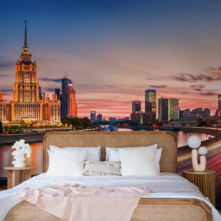Wall Mural Moscow Russia - night skyline with skyscraper and coloured lights 95015 additionalImage 2