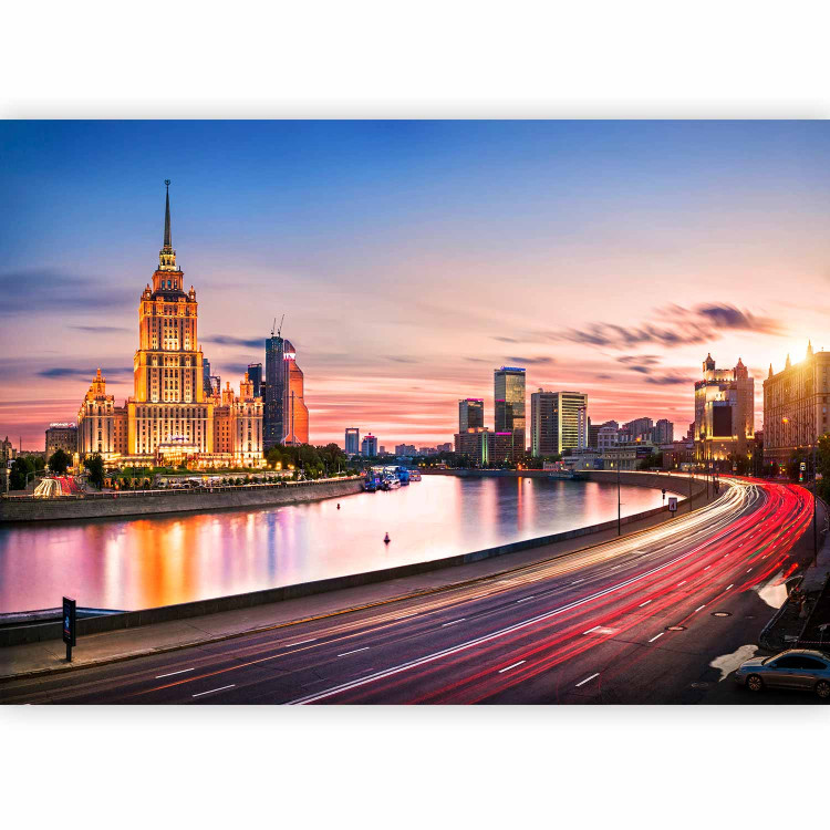 Wall Mural Moscow Russia - night skyline with skyscraper and coloured lights 95015 additionalImage 1