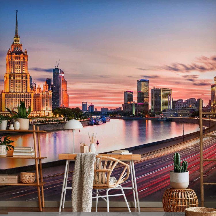 Wall Mural Moscow Russia - night skyline with skyscraper and coloured lights 95015 additionalImage 4