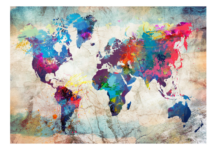 Photo Wallpaper Multicoloured travel - map of the world in an artistic watercolour motif 97515 additionalImage 1