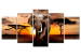 Canvas Art Print Elephant Trek (5-piece) - Sunset on the African Savanna 98615