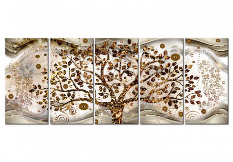 Canvas Art Print Tree and Waves (5 Parts) Brown 106925