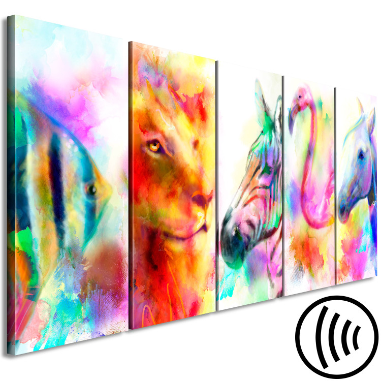Canvas Art Print Rainbow Watercolors (5-part) Narrow - Colorful Horse in Pop Art Style 108225 additionalImage 6