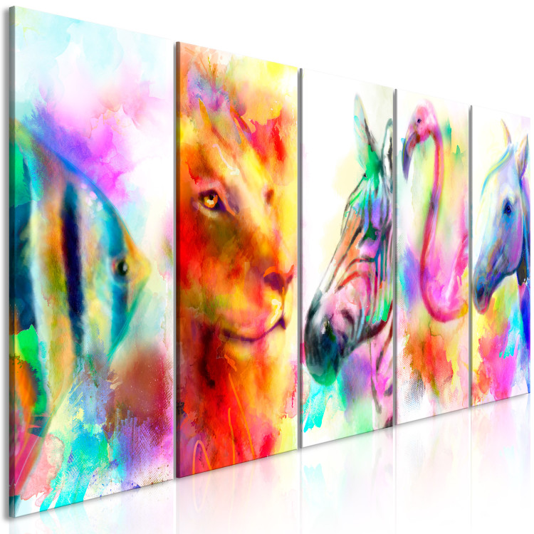 Canvas Art Print Rainbow Watercolors (5-part) Narrow - Colorful Horse in Pop Art Style 108225 additionalImage 2