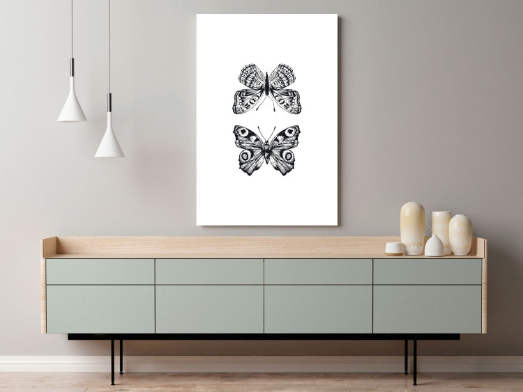 Canvas Print Butterflies in love - two black and white butterflies in line art 116925 additionalImage 3