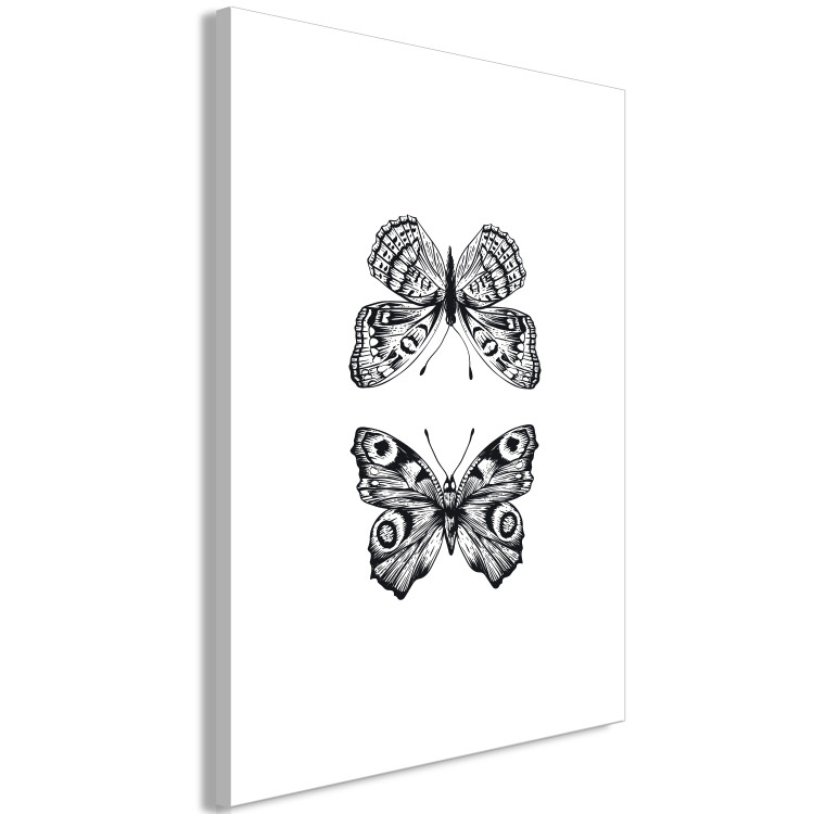 Canvas Print Butterflies in love - two black and white butterflies in line art 116925 additionalImage 2
