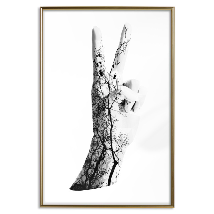 Poster Victory - black and white abstraction with a hand showing the victory sign 117025 additionalImage 16