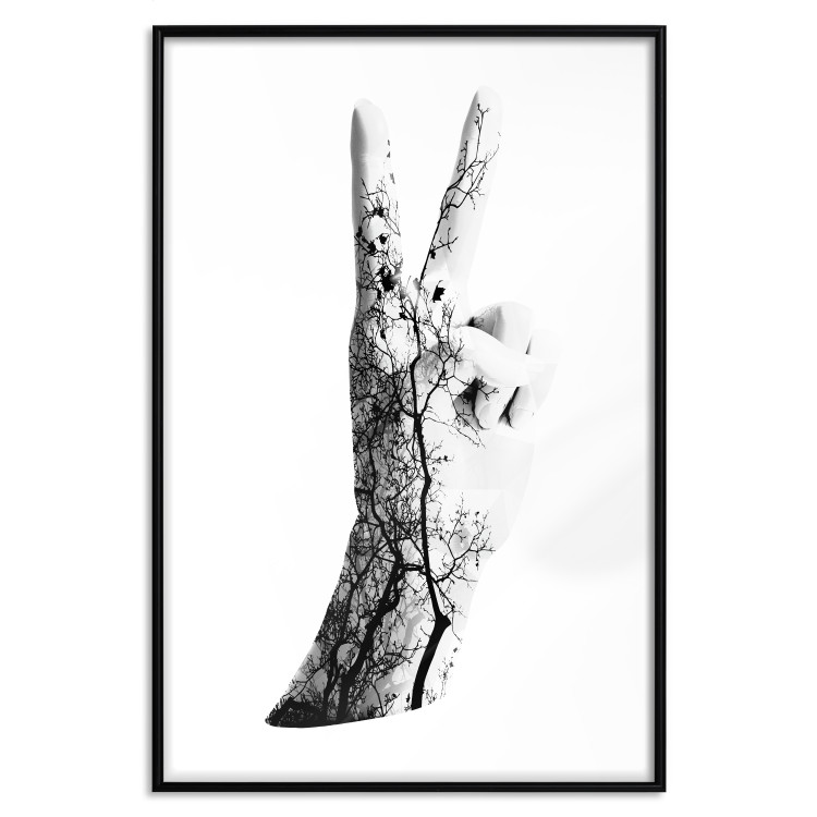 Poster Victory - black and white abstraction with a hand showing the victory sign 117025 additionalImage 18