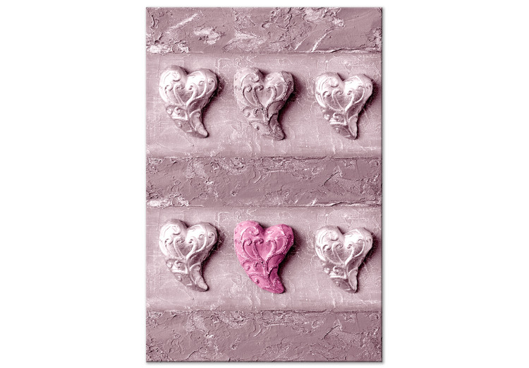 Canvas Art Print Stone love - six hearts on a concrete texture in pink colors 118225