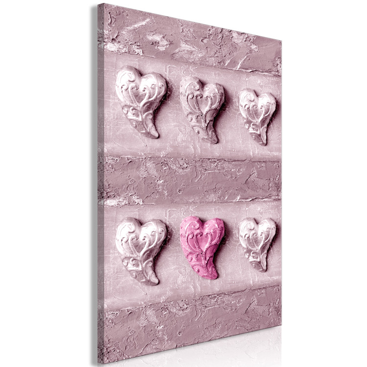 Canvas Art Print Stone love - six hearts on a concrete texture in pink colors 118225 additionalImage 2