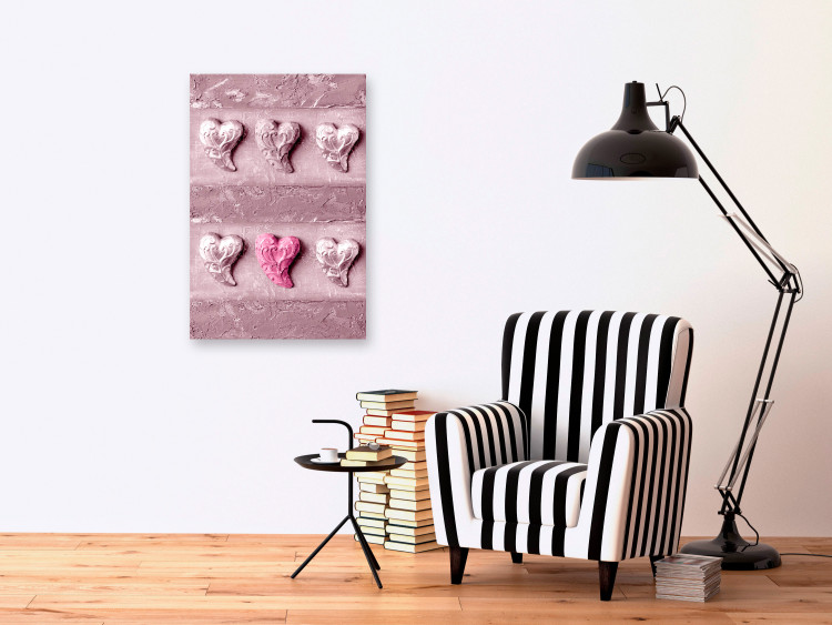 Canvas Art Print Stone love - six hearts on a concrete texture in pink colors 118225 additionalImage 3